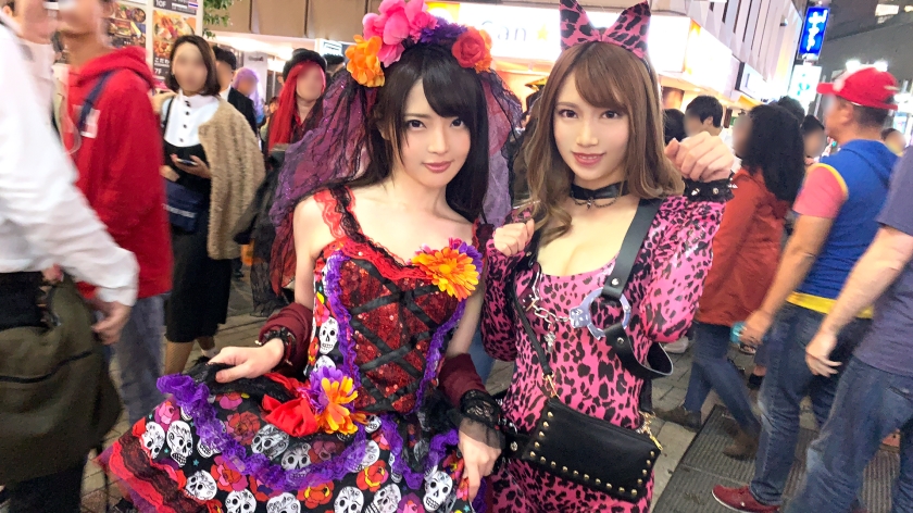 渋谷ハロウィン当日!大騒ぎ!逮捕者続出のさなか、仮装ナンパ師突入!ピンク女豹の巨乳ギャル&小悪魔セクシーな美女2人組にワンチャン狙いでグイグイ声掛けー!暴徒と化したパリピたちを横目に、ホテルで4P乱痴気騒ぎ!!